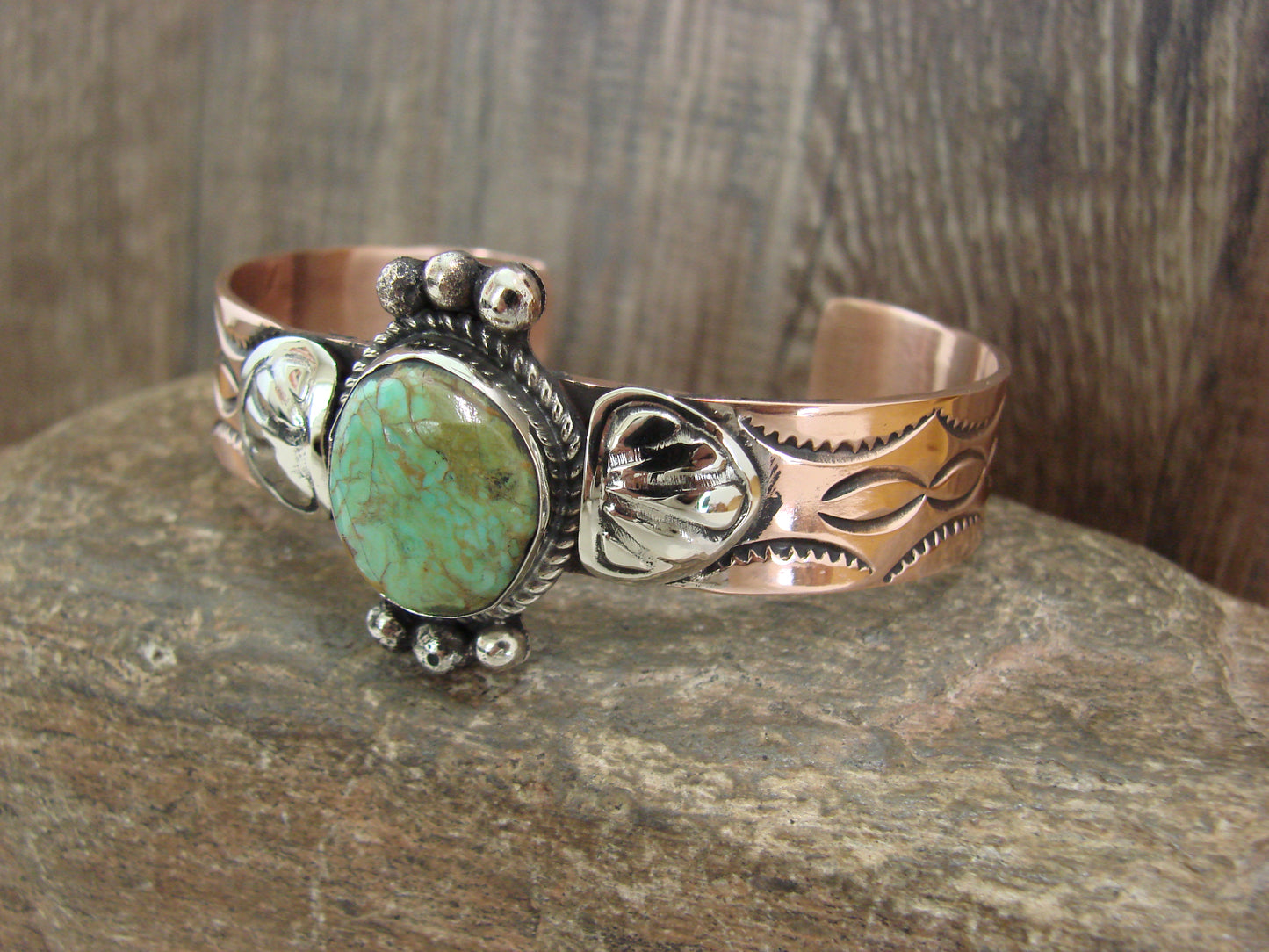 Native American Copper & Turquoise Bracelet by Cleveland