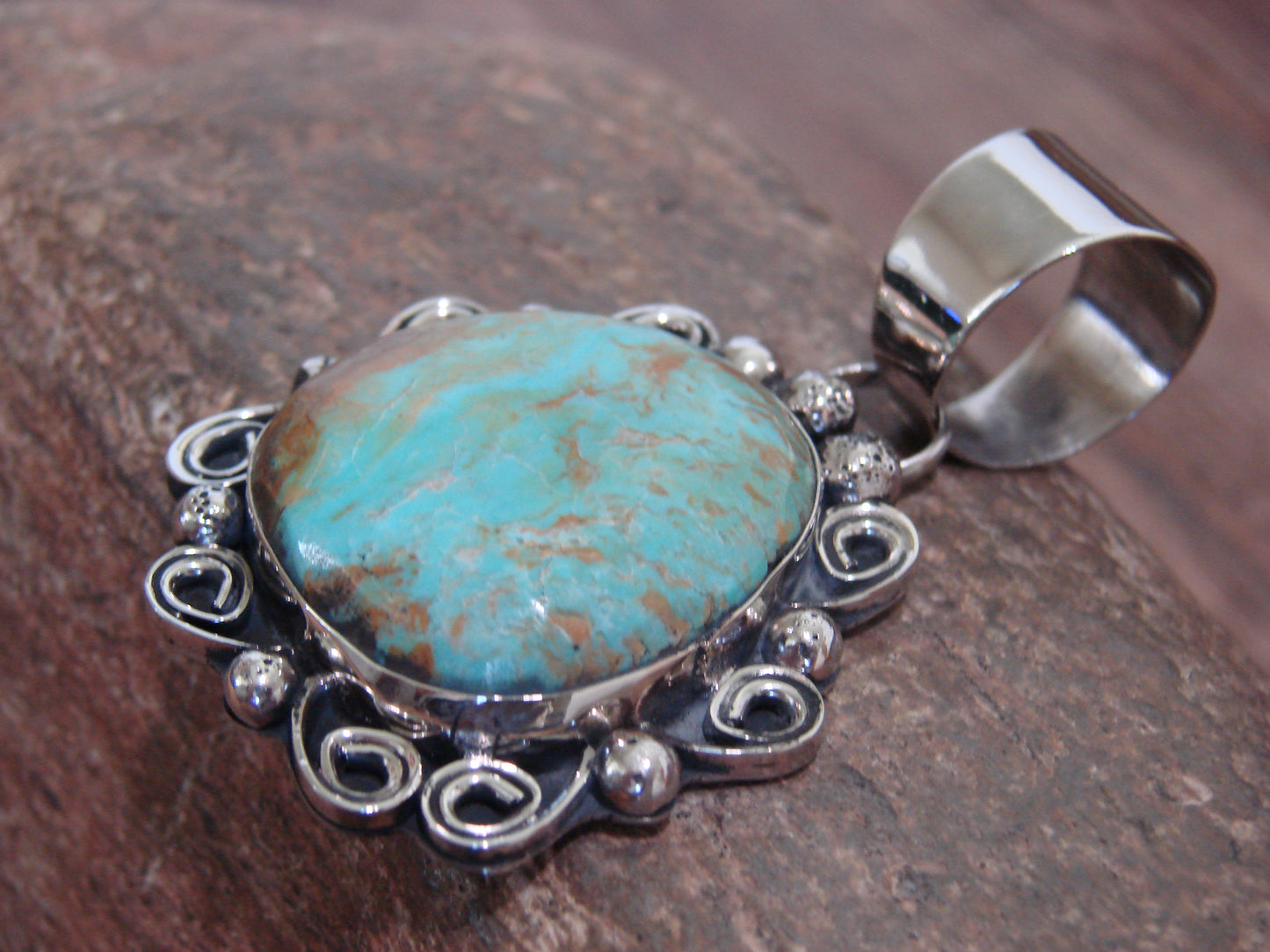 Native American Nickel Silver & Turquoise Pendant - Cleveland