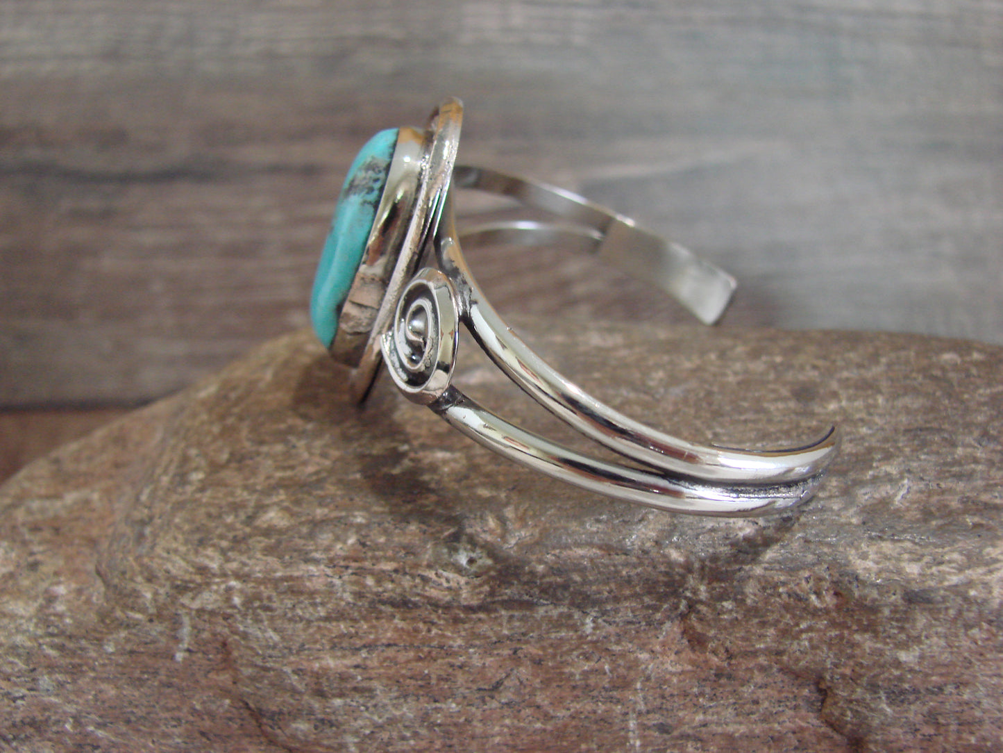 Native American Nickel Silver & Turquoise Bracelet by Cleveland