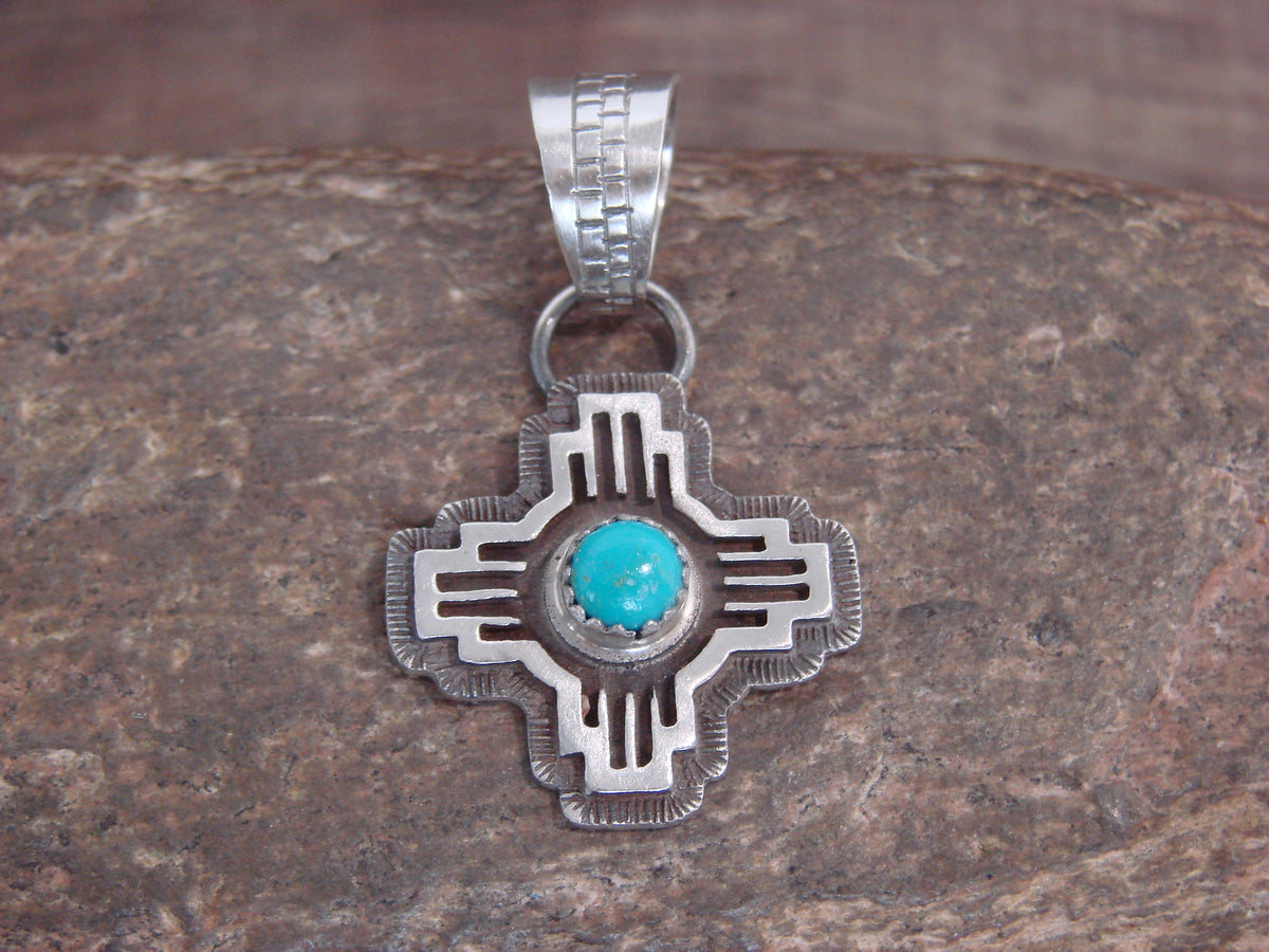 Native American Sterling Silver & Turquoise Zia Symbol Pendant - McCarthy