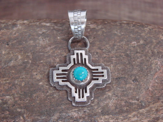 Native American Sterling Silver & Turquoise Zia Symbol Pendant - McCarthy