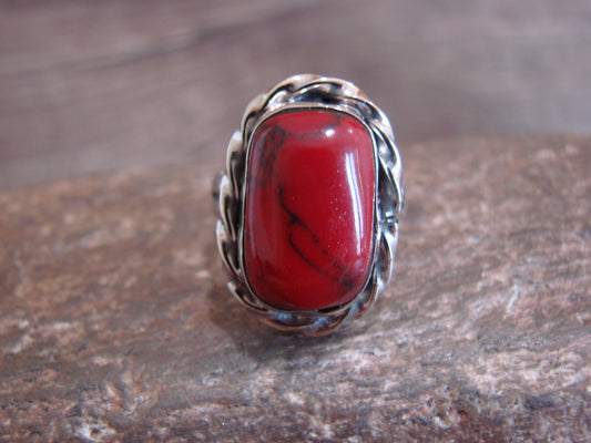 Native American Nickel Silver & Red Howlite Ring Size 7 - Cleveland