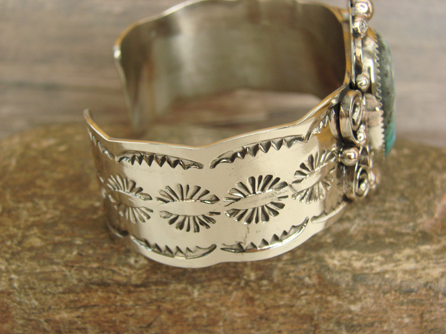 Native American Nickel Silver & Turquoise Bracelet by Cleveland