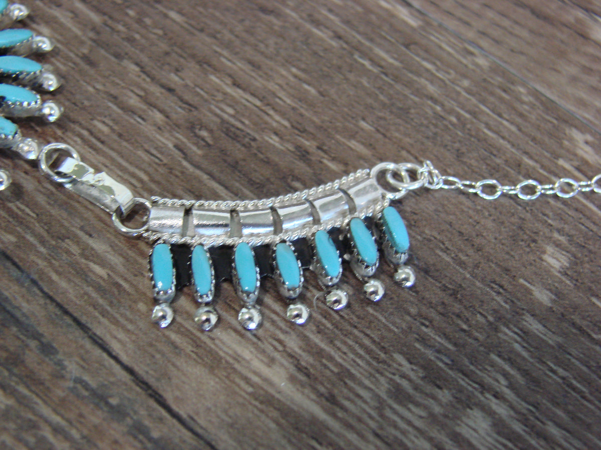 Native American 19" Sterling Silver & Turquoise Cluster Necklace Set by Hustito