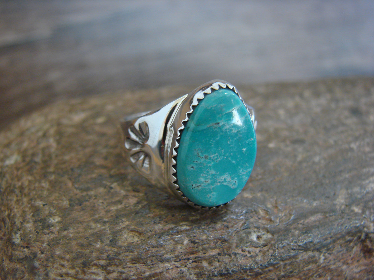 Native American Sterling Silver & Turquoise Ring by Bekis - Size 9.5