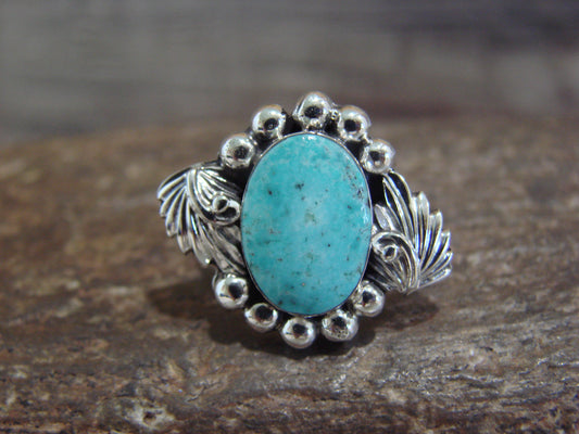 Native American Sterling Silver & Turquoise Feather Ring by Saunders - Size 10
