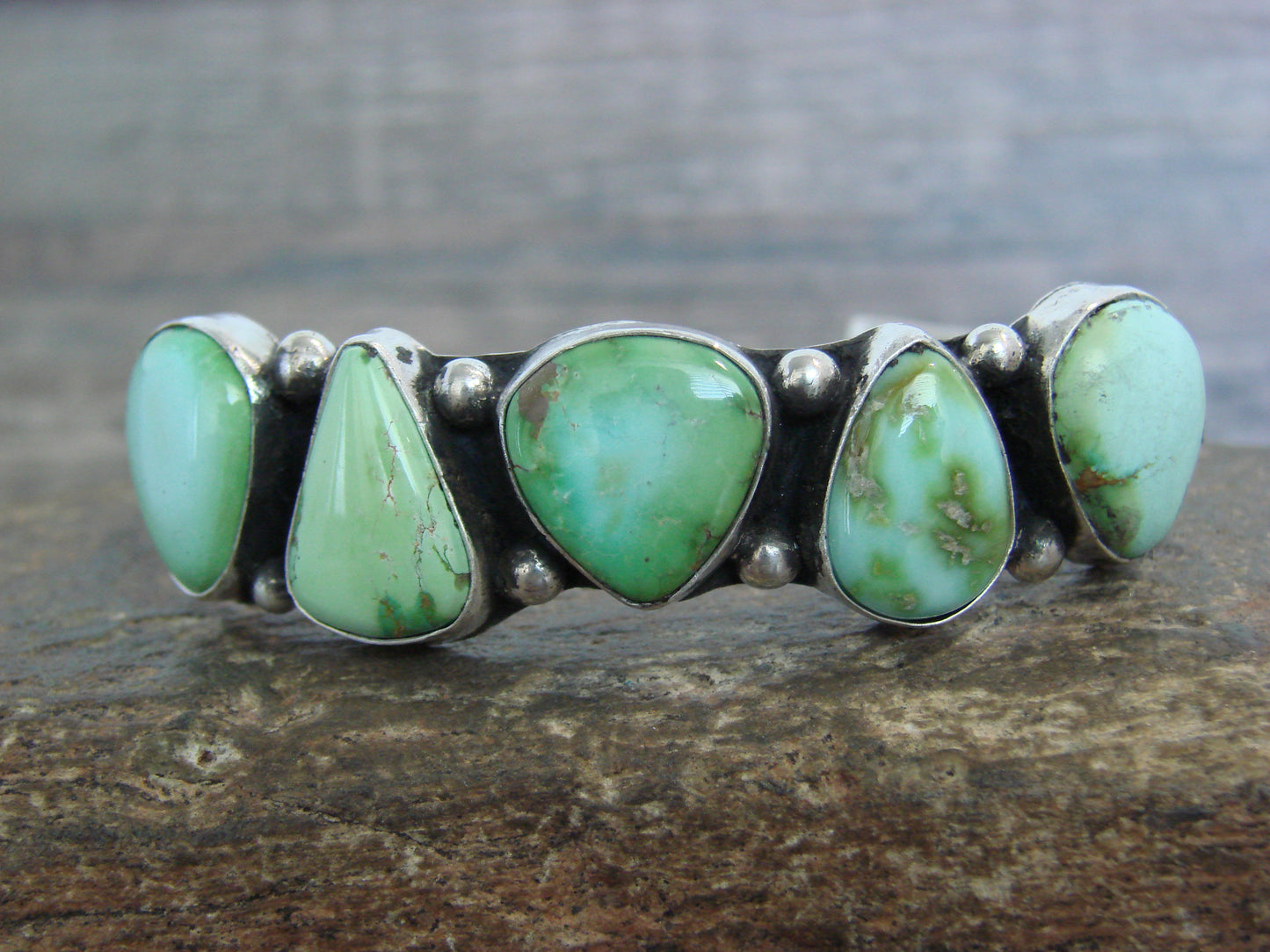 Native American Sterling Silver & Sonoran Turquoise Row Bracelet by Morgan