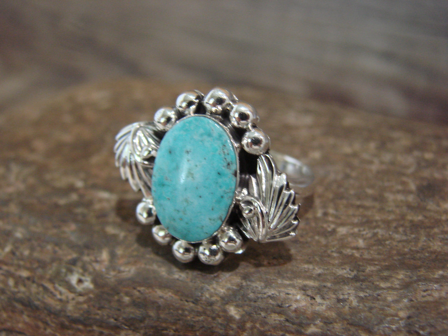 Native American Sterling Silver & Turquoise Feather Ring by Saunders - Size 10
