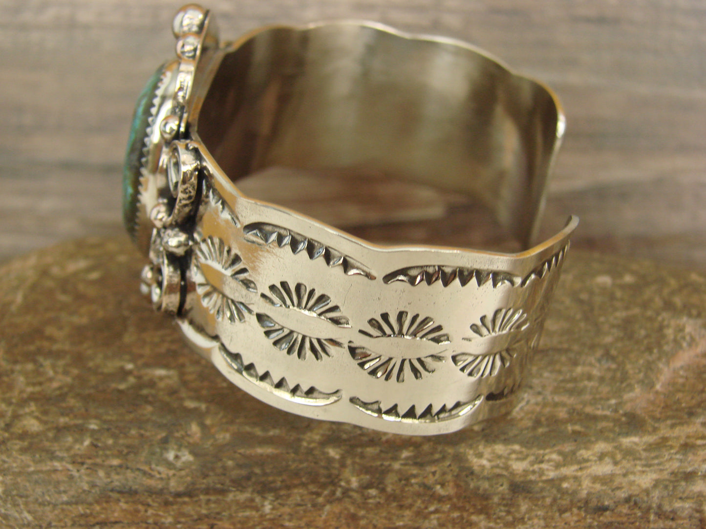Native American Nickel Silver & Turquoise Bracelet by Cleveland