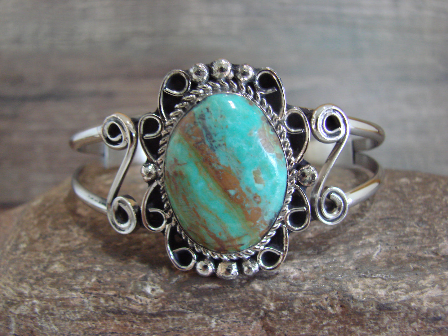 Native American Nickel Silver & Turquoise Bracelet by Cleveland