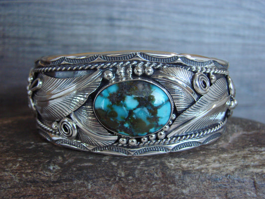 Native American Sterling Silver Turquoise Feather Bracelet - D. Morgan