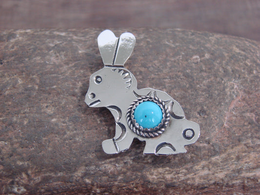 Native American Nickel Silver & Turquoise Rabbit Pin - Cleveland