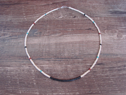 Native American 18" Santo Domingo Tortoise Shell Heishi Necklace - Crespin