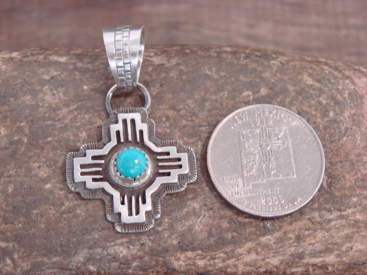 Native American Sterling Silver & Turquoise Zia Symbol Pendant - McCarthy
