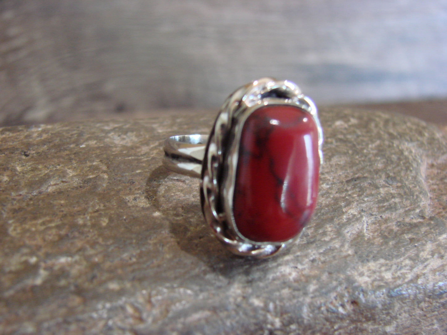 Native American Nickel Silver & Red Howlite Ring Size 7 - Cleveland