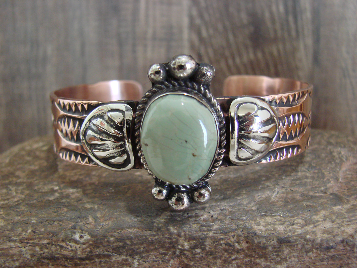 Native American Copper & Turquoise Bracelet by Cleveland