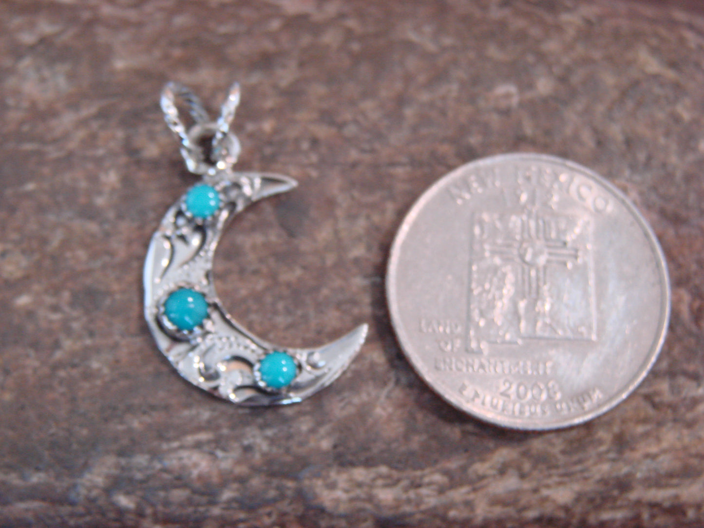 Native American Sterling Silver Turquoise Moon Pendant - Belin