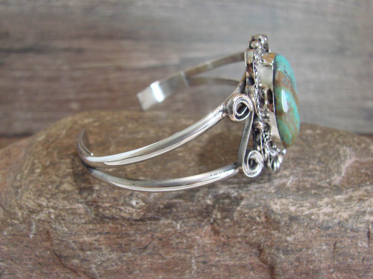 Native American Nickel Silver & Turquoise Bracelet by Cleveland
