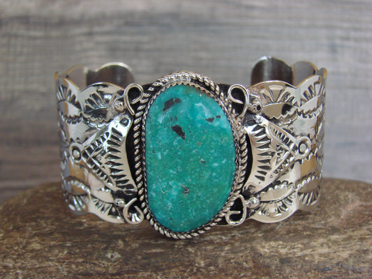 Native American Nickel Silver & Turquoise Bracelet by Cleveland