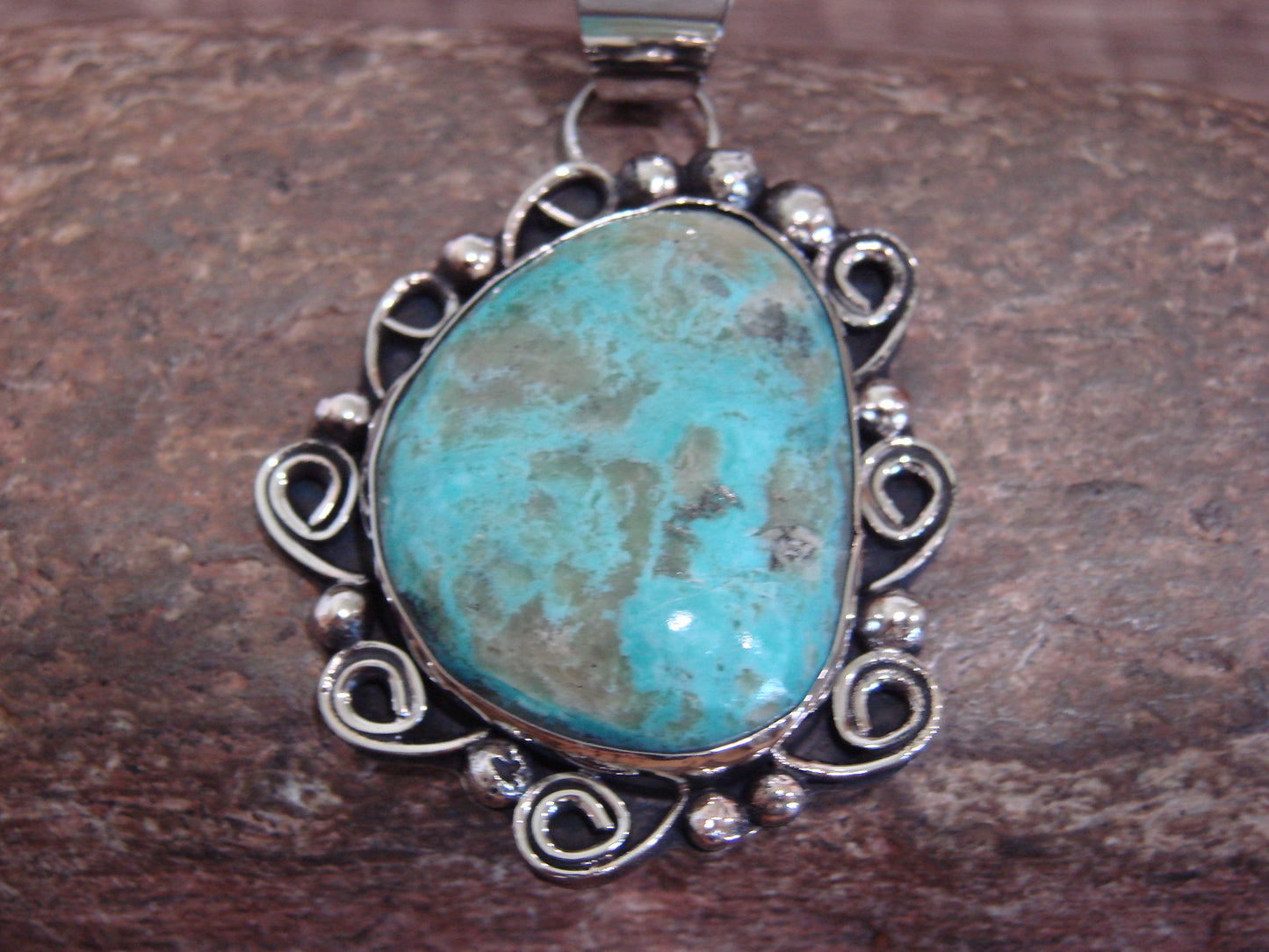 Native American Nickel Silver & Turquoise Pendant - Cleveland