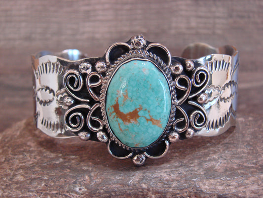 Native American Nickel Silver & Turquoise Bracelet by Cleveland