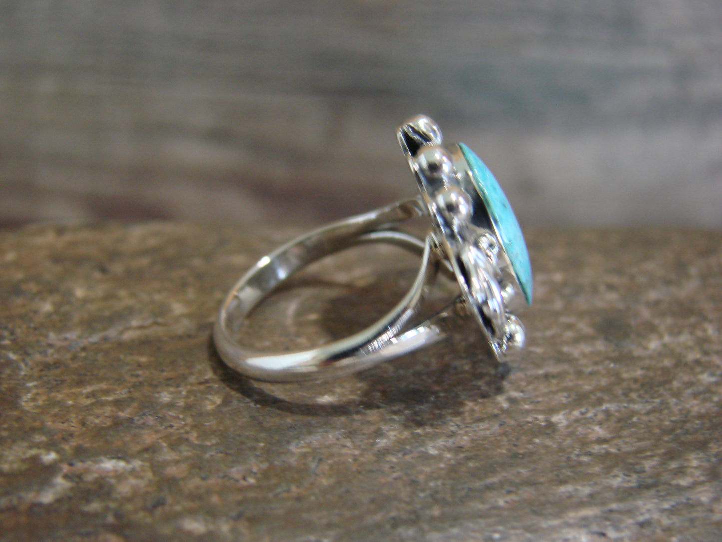 Native American Sterling Silver & Turquoise Feather Ring by Saunders - Size 10