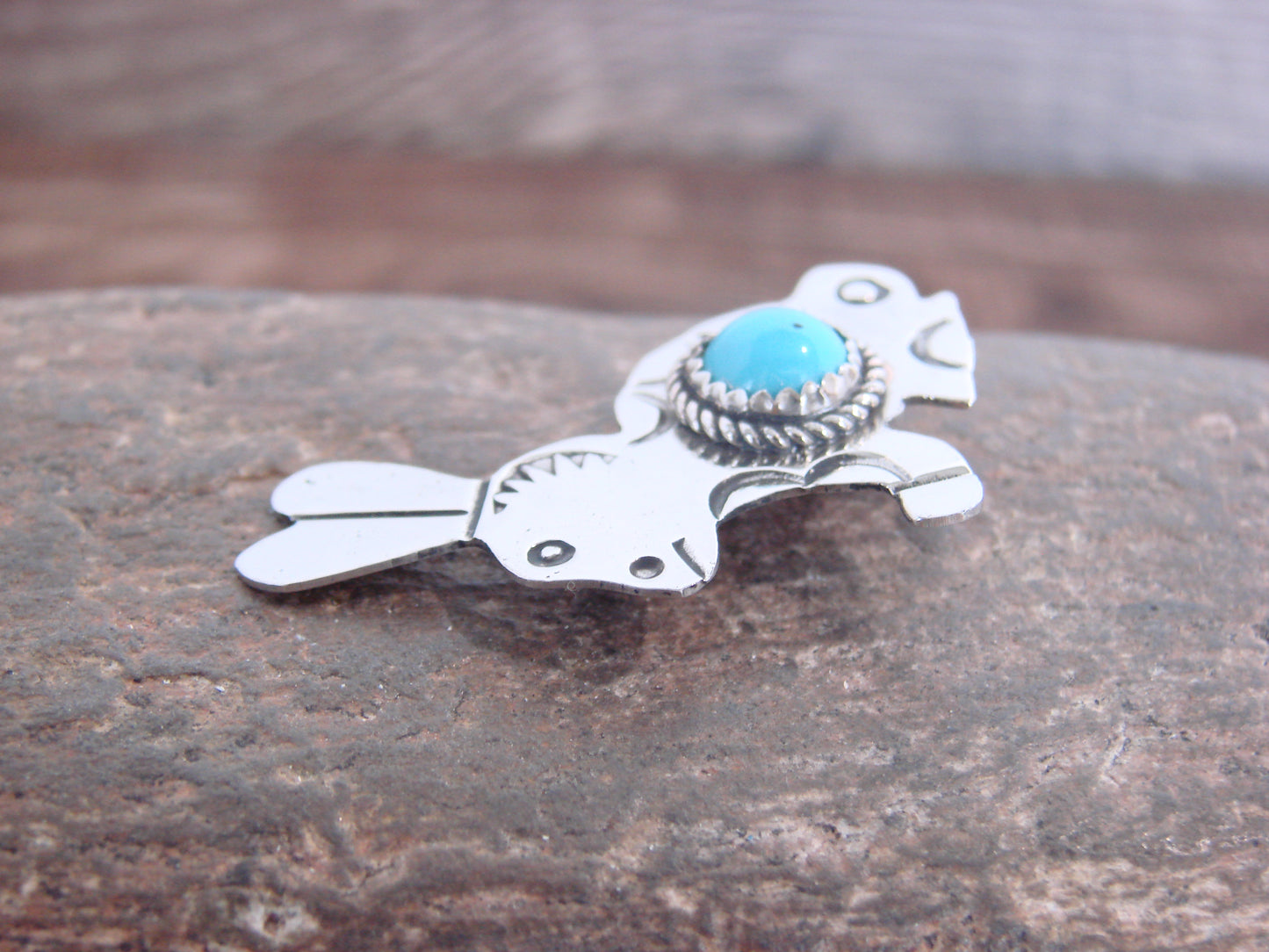 Native American Nickel Silver & Turquoise Rabbit Pin - Cleveland