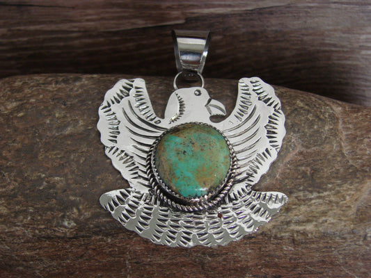 Native American Nickel Silver & Turquoise Eagle Pendant - Cleveland