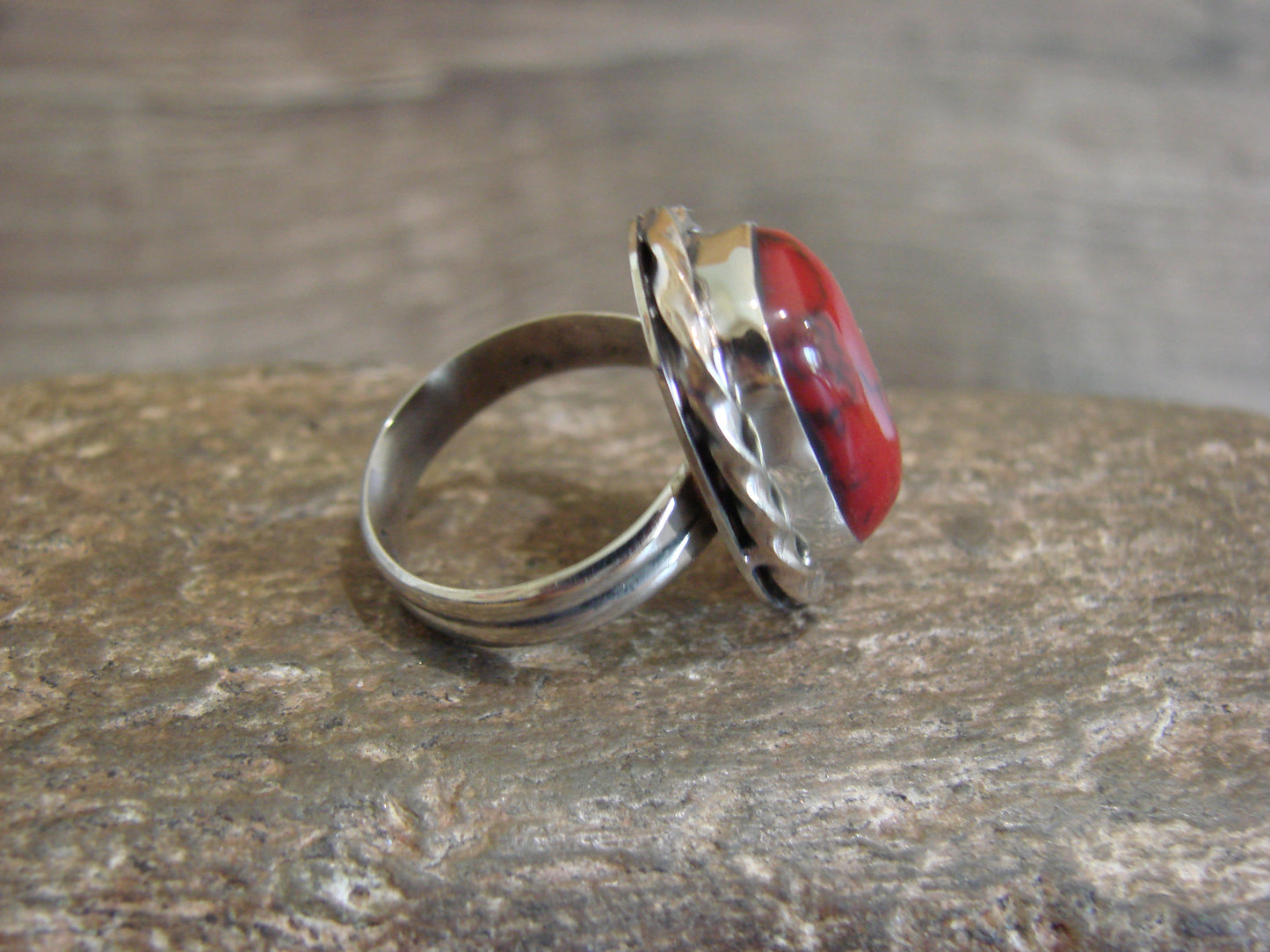 Native American Nickel Silver & Red Howlite Ring Size 7 - Cleveland