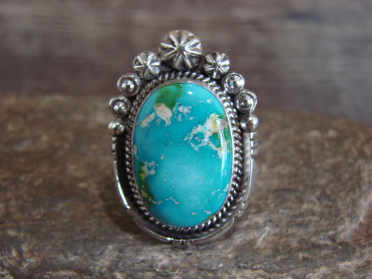 Native American Sterling Silver & Sonoran Turquoise Ring by Benally - Size 9