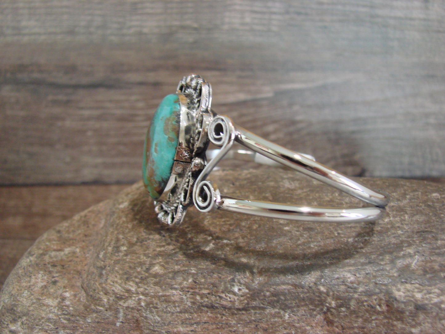 Native American Nickel Silver & Turquoise Bracelet by Cleveland