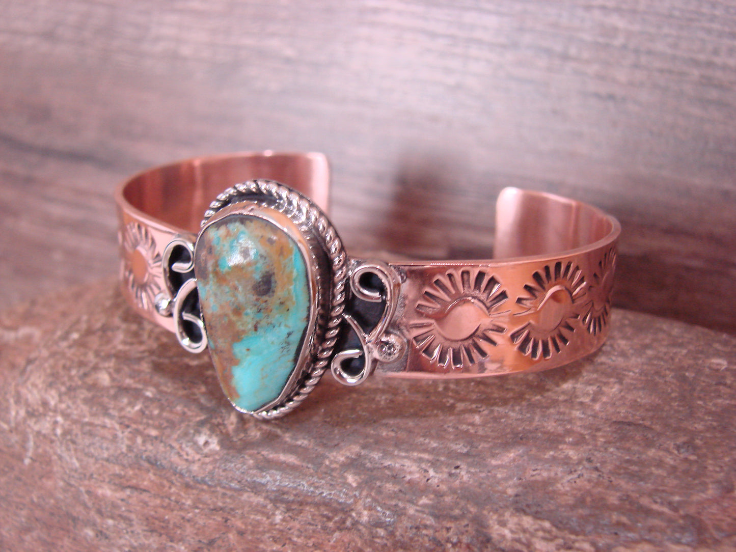 Native American Copper & Turquoise Bracelet by Cleveland