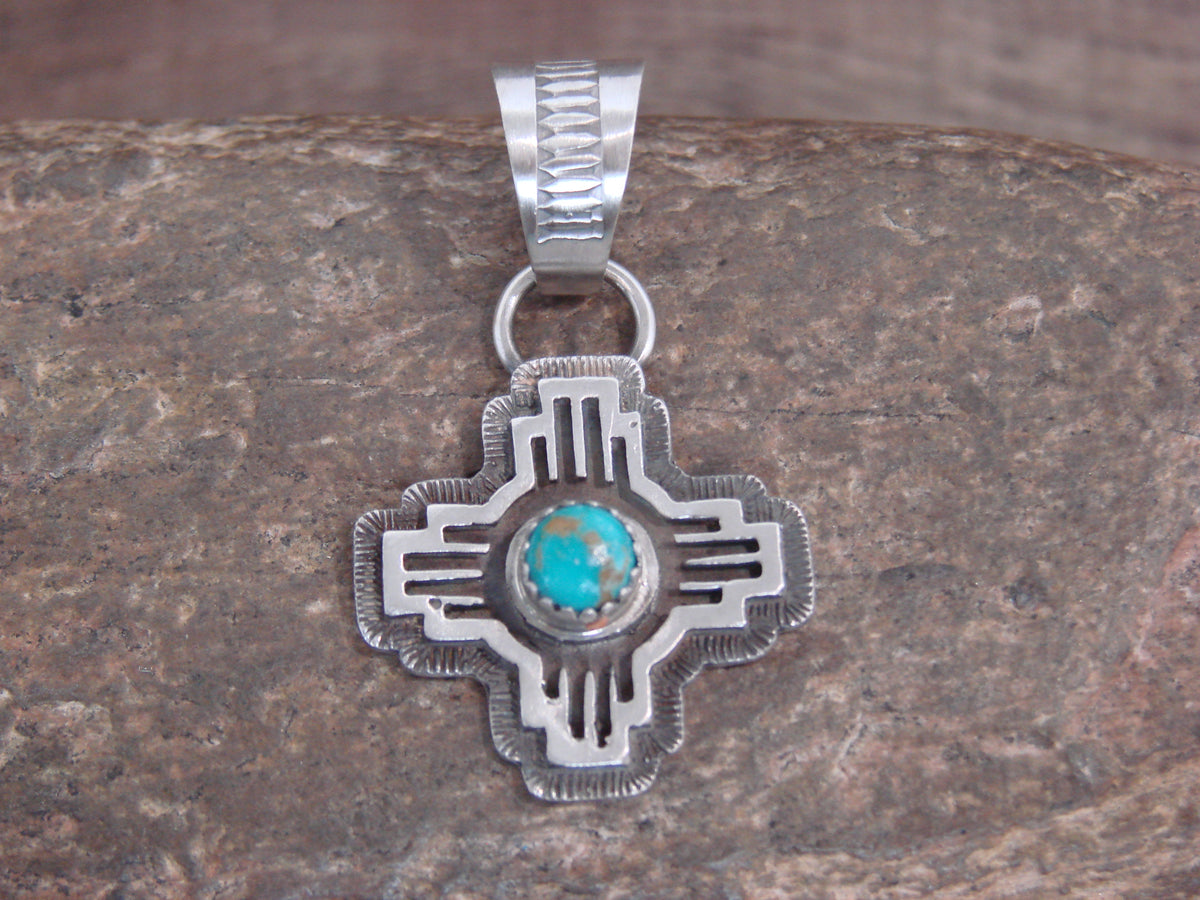 Native American Sterling Silver & Turquoise Zia Symbol Pendant - McCarthy
