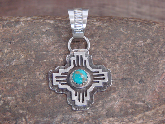 Native American Sterling Silver & Turquoise Zia Symbol Pendant - McCarthy