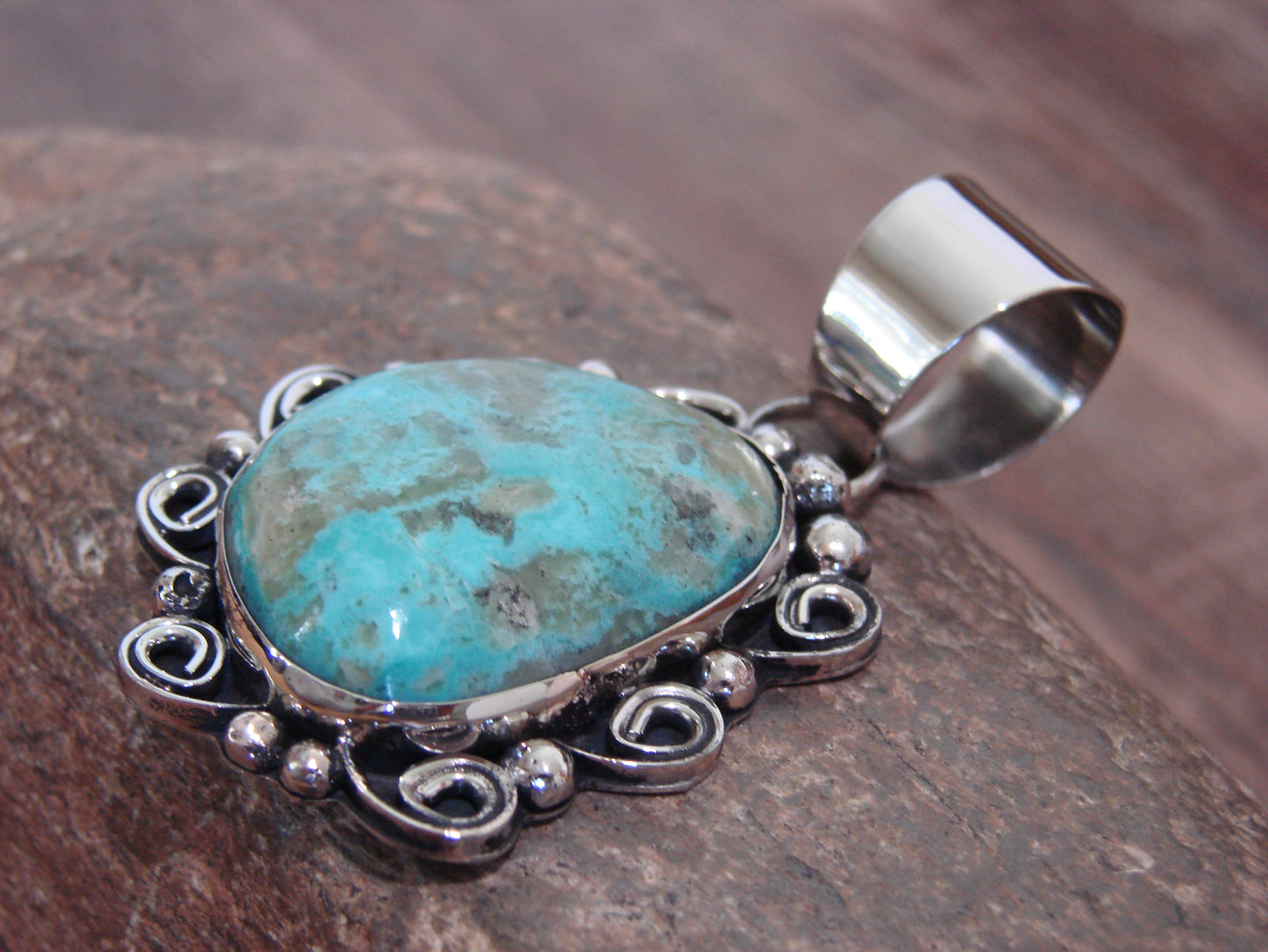 Native American Nickel Silver & Turquoise Pendant - Cleveland