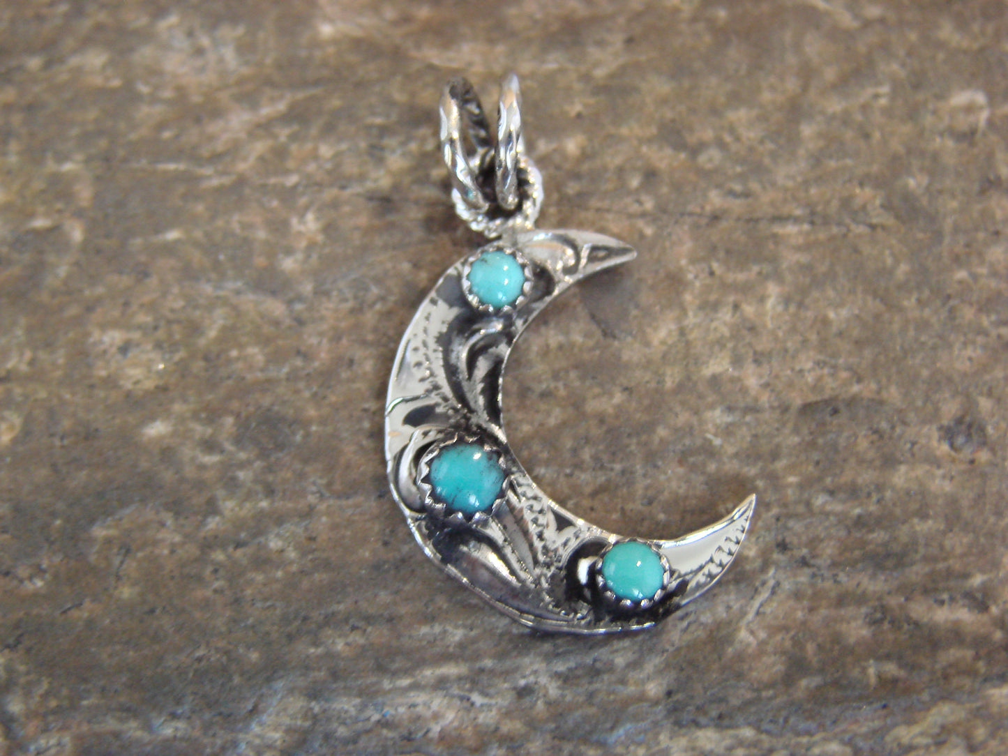 Native American Sterling Silver Turquoise Moon Pendant - Belin