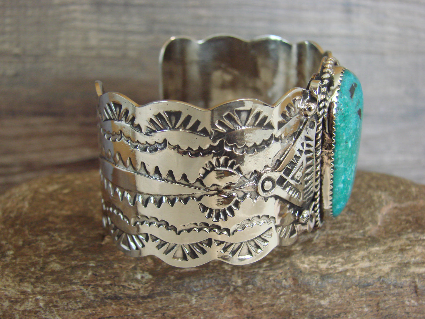 Native American Nickel Silver & Turquoise Bracelet by Cleveland