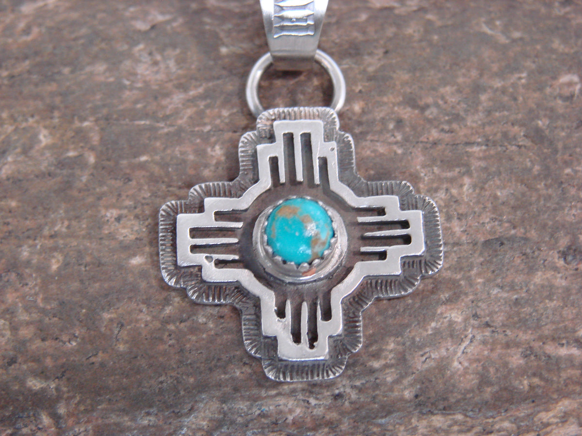 Native American Sterling Silver & Turquoise Zia Symbol Pendant - McCarthy