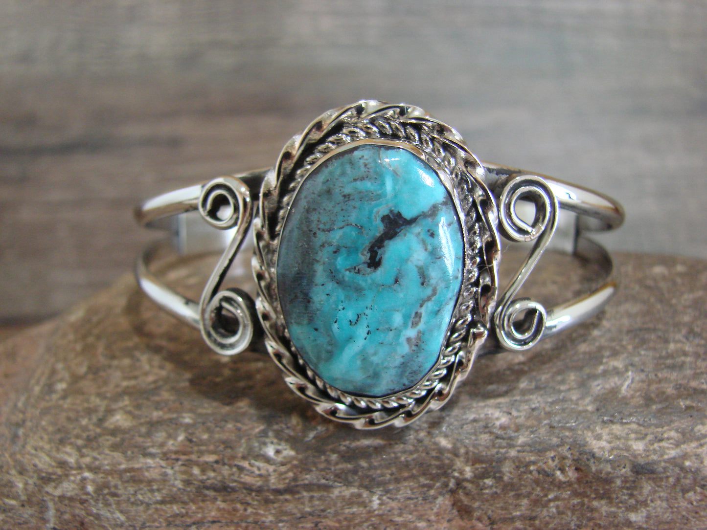 Native American Nickel Silver & Turquoise Bracelet by Cleveland