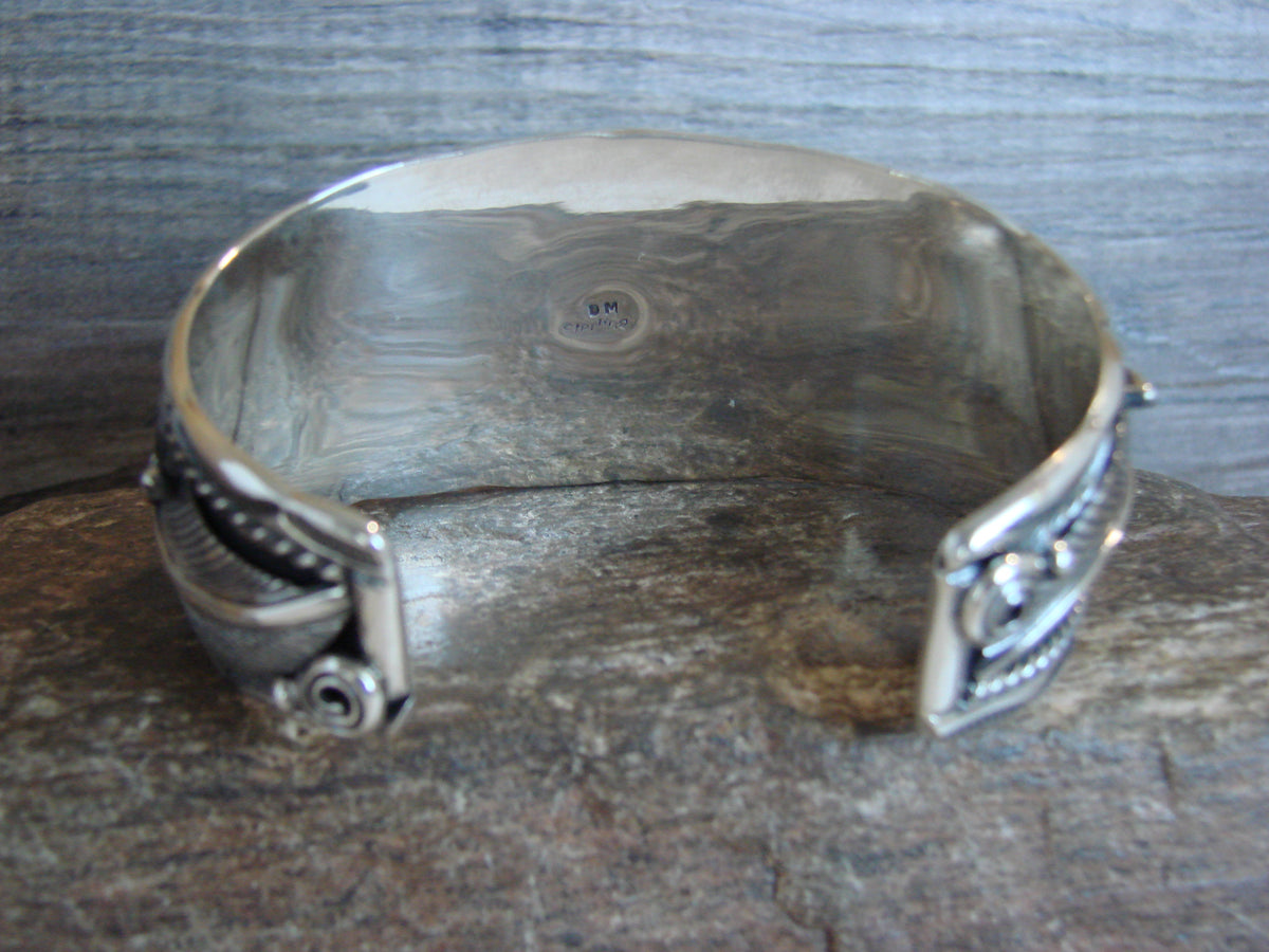 Native American Sterling Silver Turquoise Feather Bracelet - D. Morgan