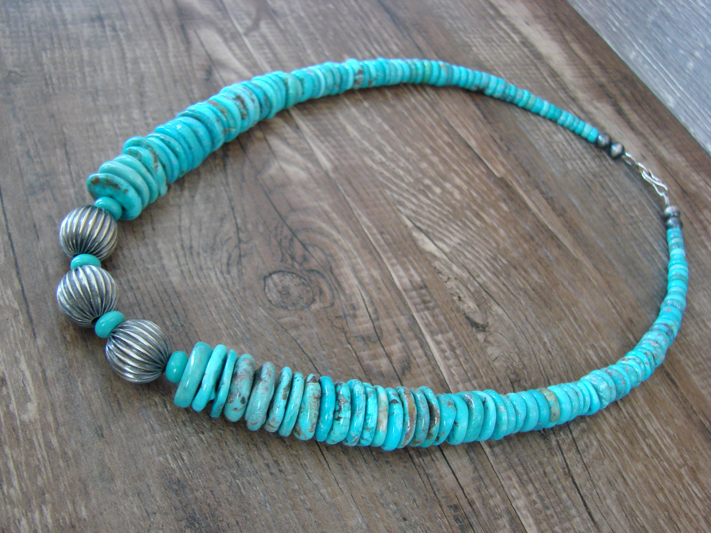 Native American 20" Sterling Silver Navajo Pearl & Kingman Turquoise Necklace - Mariano