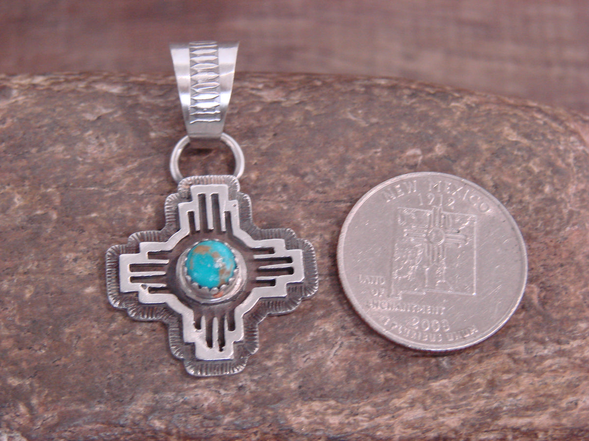 Native American Sterling Silver & Turquoise Zia Symbol Pendant - McCarthy