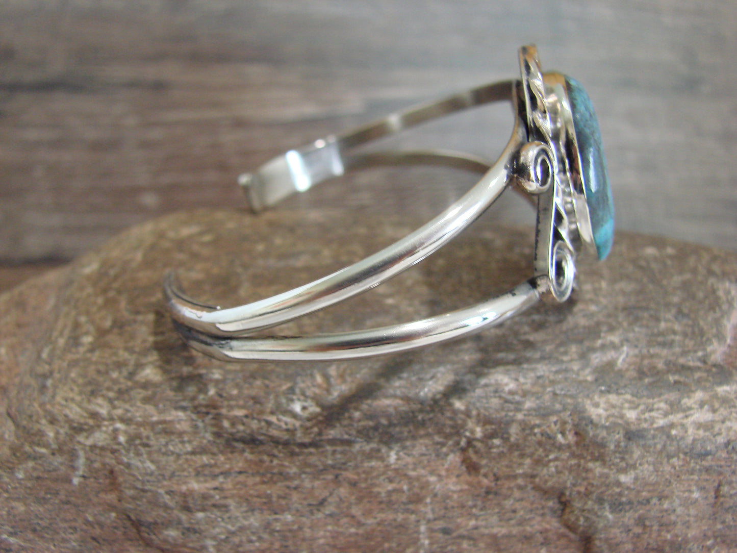 Native American Nickel Silver & Turquoise Bracelet by Cleveland