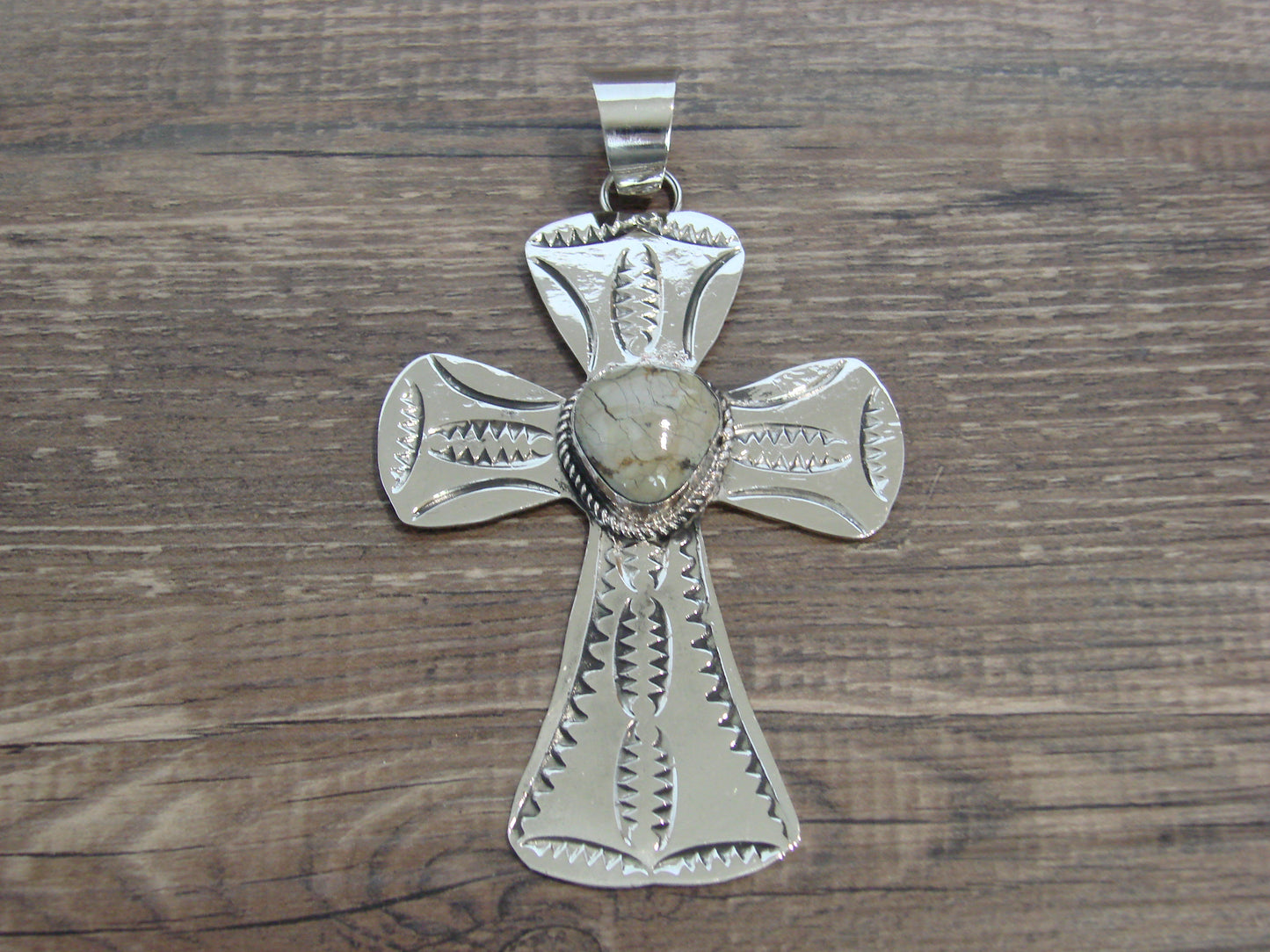 Large Native American Nickel Silver & Turquoise Cross Pendant - Cleveland