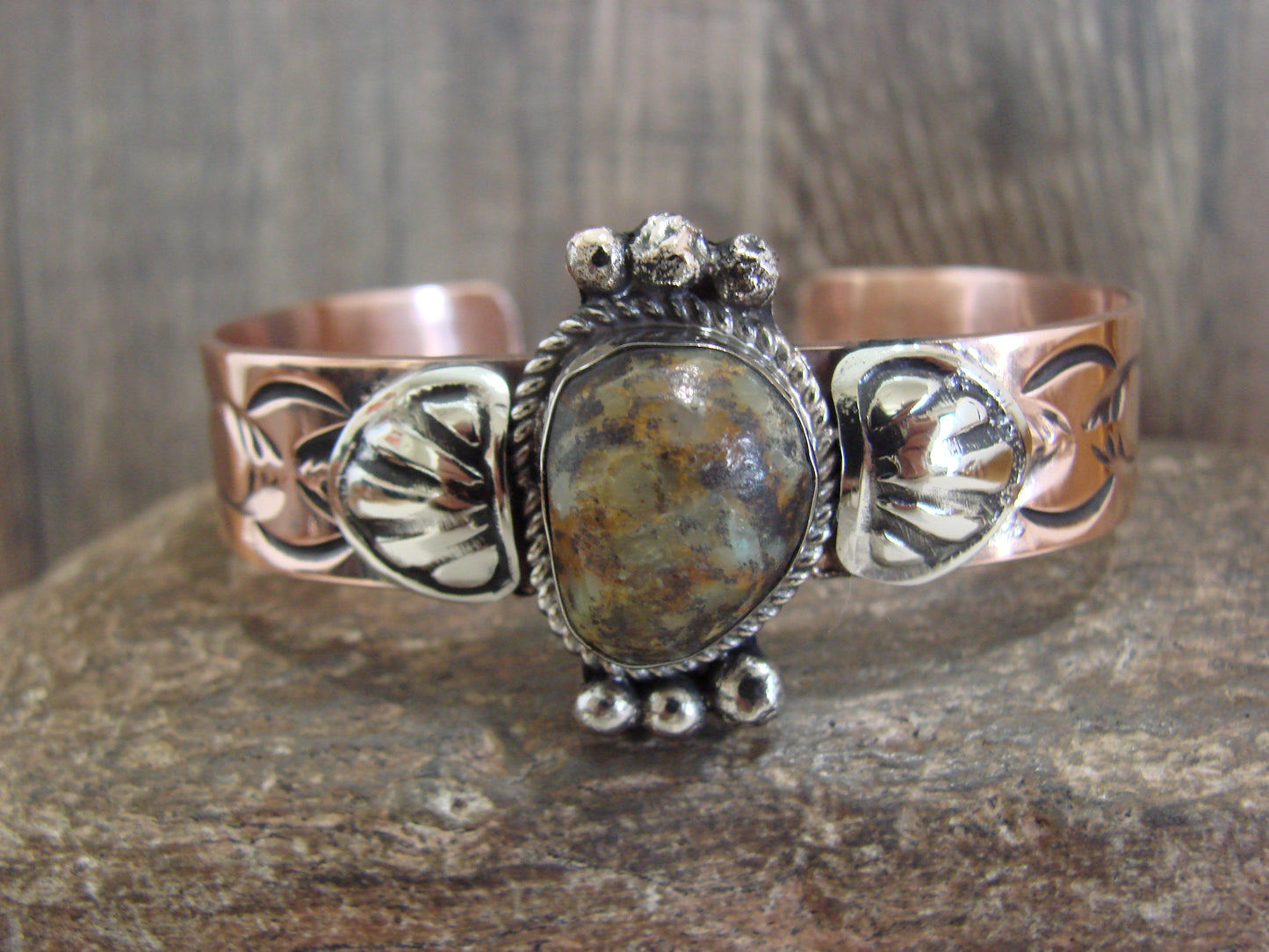 Native American Copper & Turquoise Bracelet by Cleveland