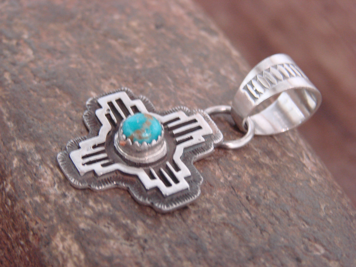 Native American Sterling Silver & Turquoise Zia Symbol Pendant - McCarthy