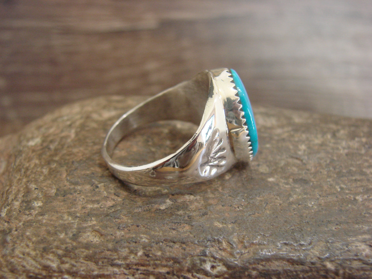 Native American Sterling Silver & Turquoise Ring by Bekis - Size 9.5