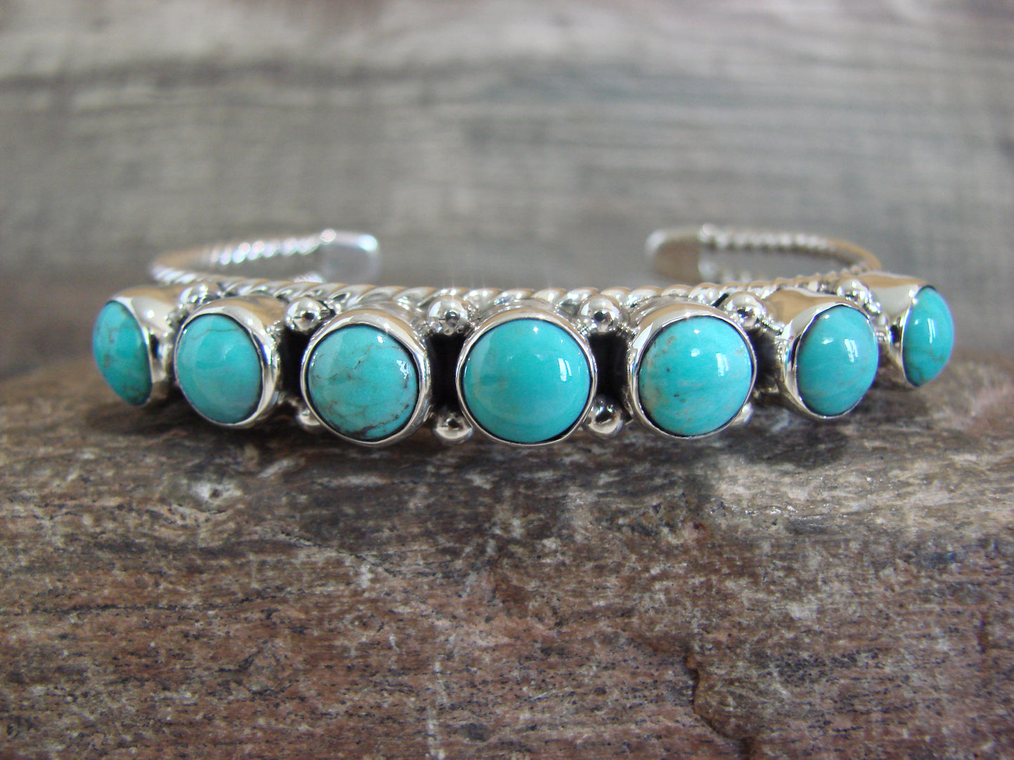 Native American Sterling Silver & Turquoise Row Bracelet by Jack