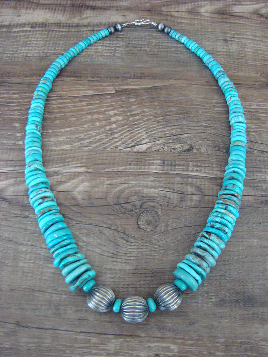 Native American 20" Sterling Silver Navajo Pearl & Kingman Turquoise Necklace - Mariano