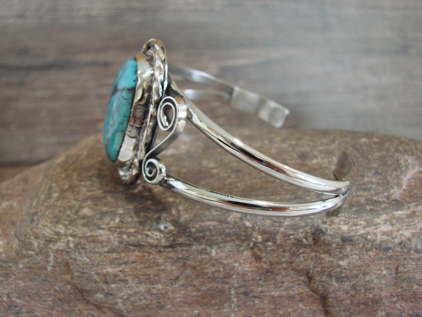 Native American Nickel Silver & Turquoise Bracelet by Cleveland